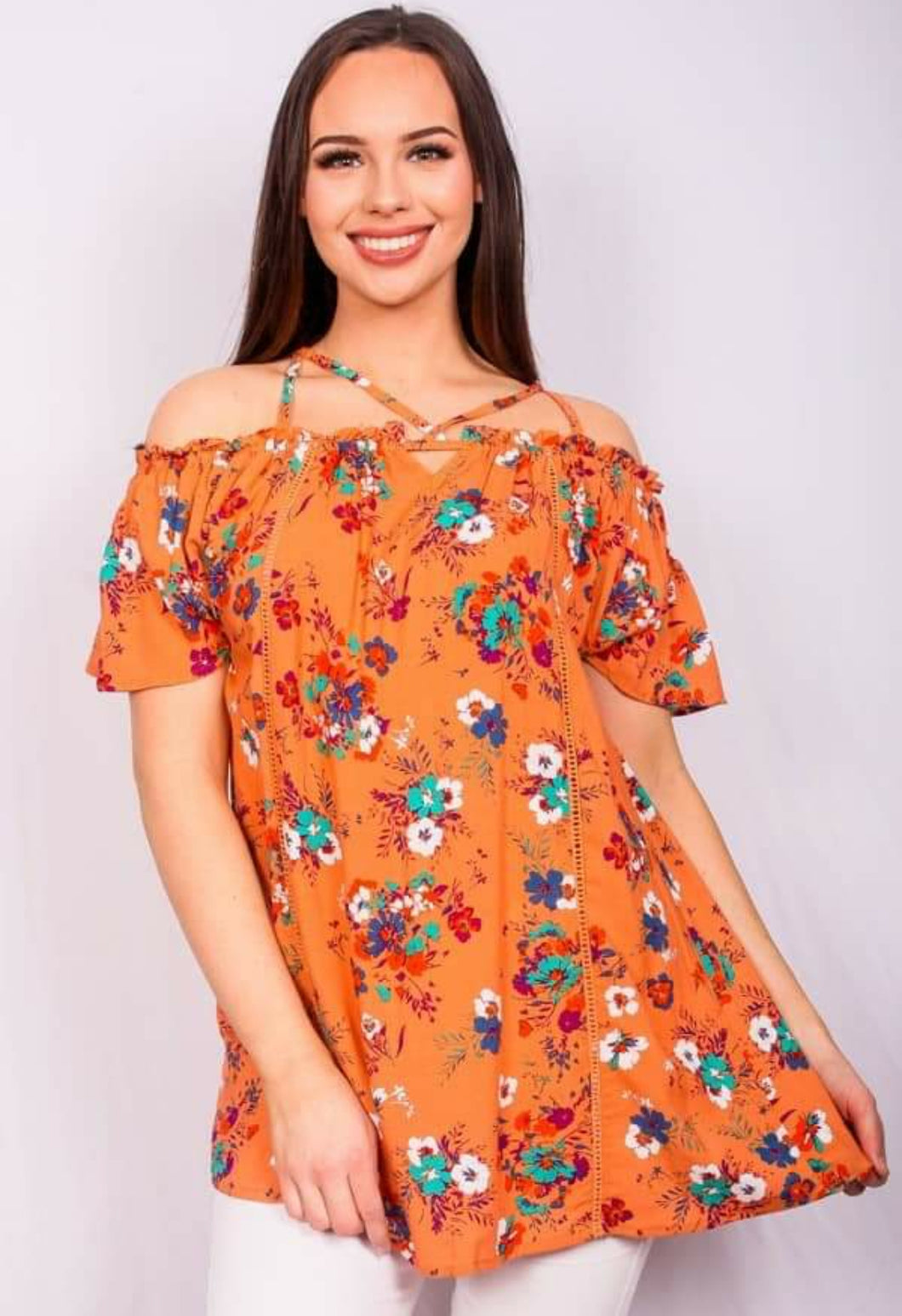 Orange Floral Off-Shoulder Top