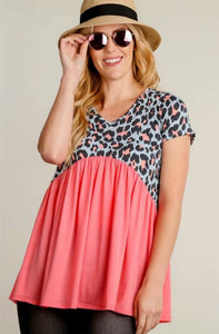 Coral Animal Print Babydoll Top