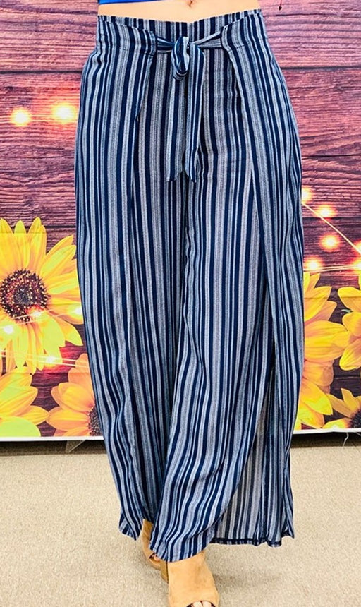 Blue and White Open Flare Pants