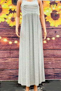 Gray and White Striped Maxi Dress