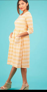 Orange and White Striped Dress with Pockets