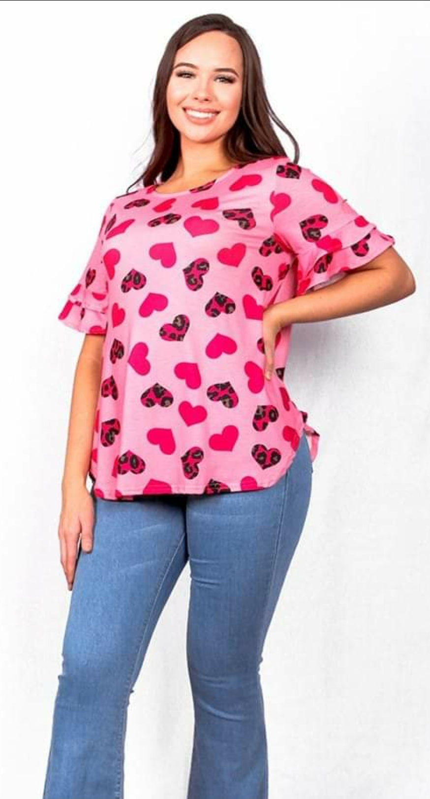 Pink Top with Leopard Hearts