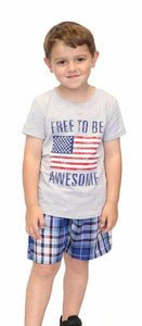 Boys "Free To Be Awesome" Shirt and Plaid Shorts