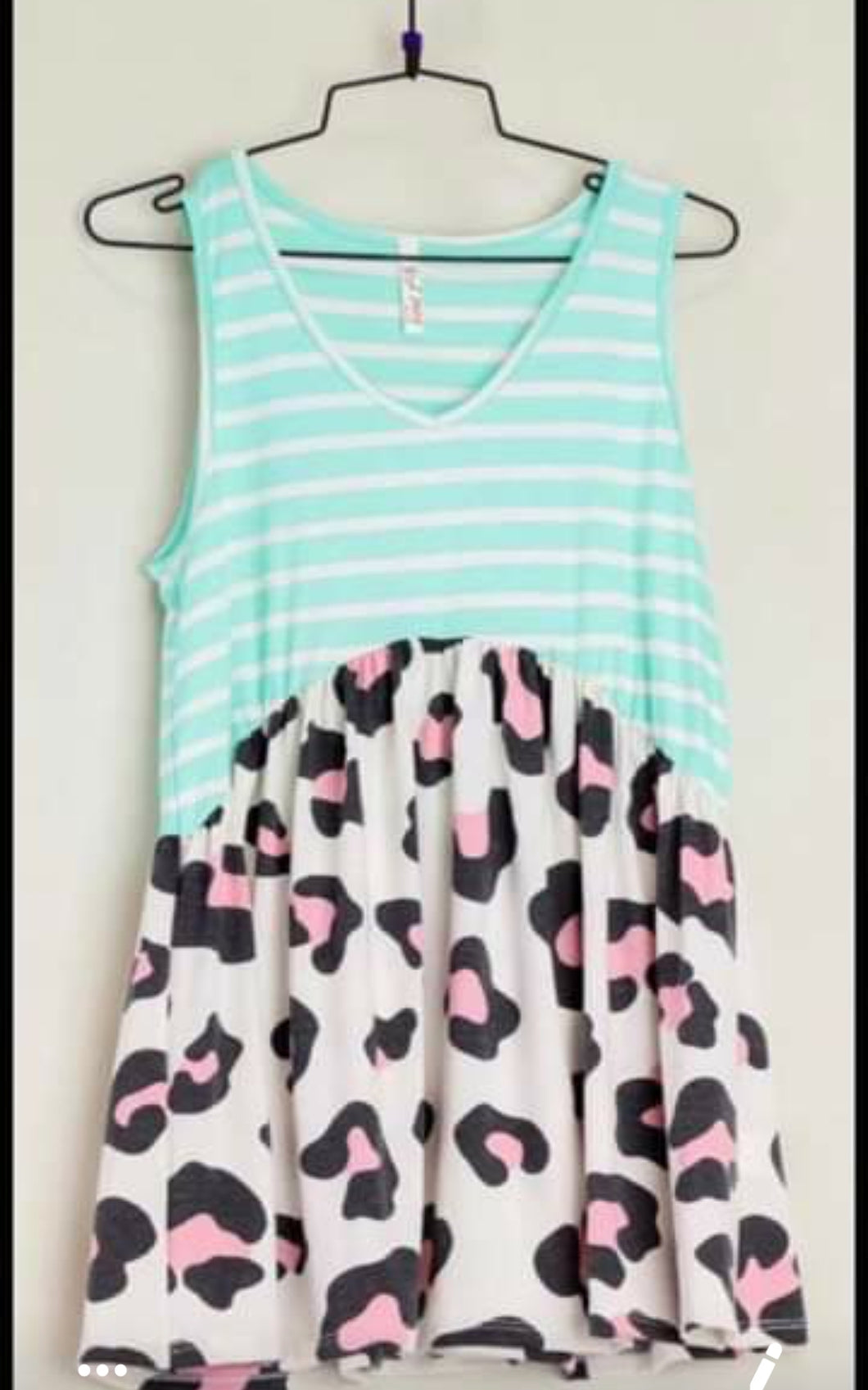 Mint and Animal Striped Babydoll Sleeveless Top