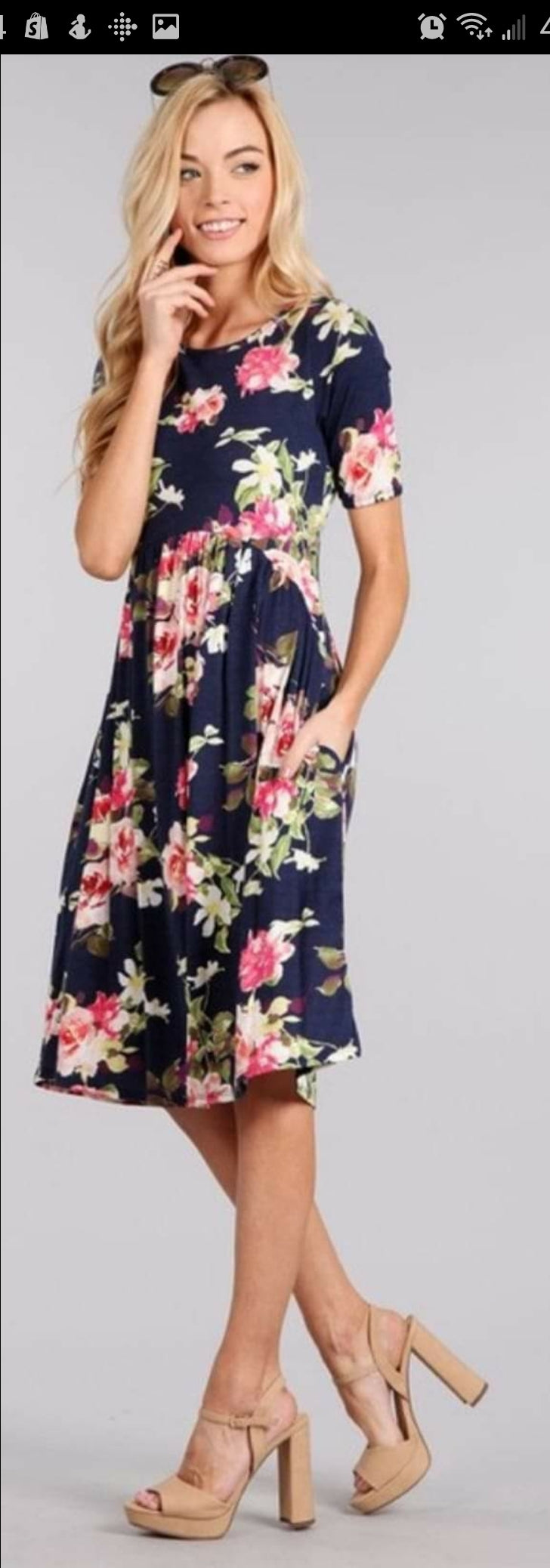 Navy and Pink Floral Dress