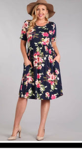 Navy and Pink Floral Dress