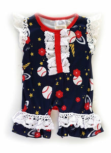 Girls baseball red white and blue romper (0-3) month